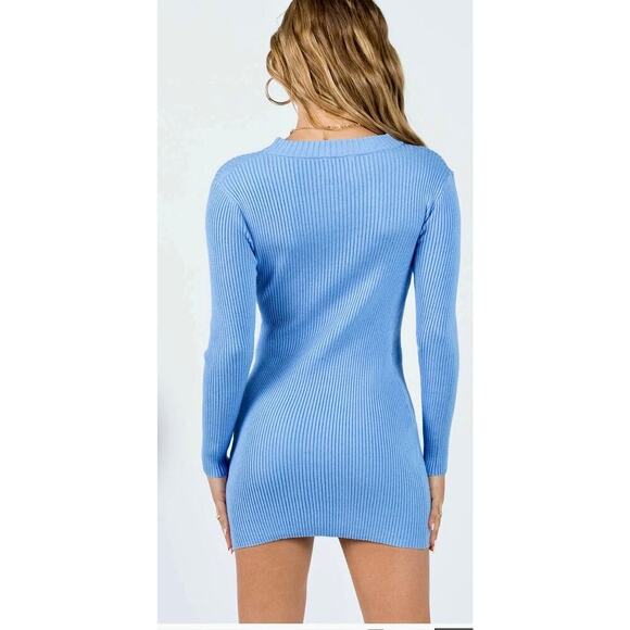 Princess Polly mini Dress Ribbed knitted Sz XS/S Baby blue Long sleeve Aesthetic - Picture 2 of 14